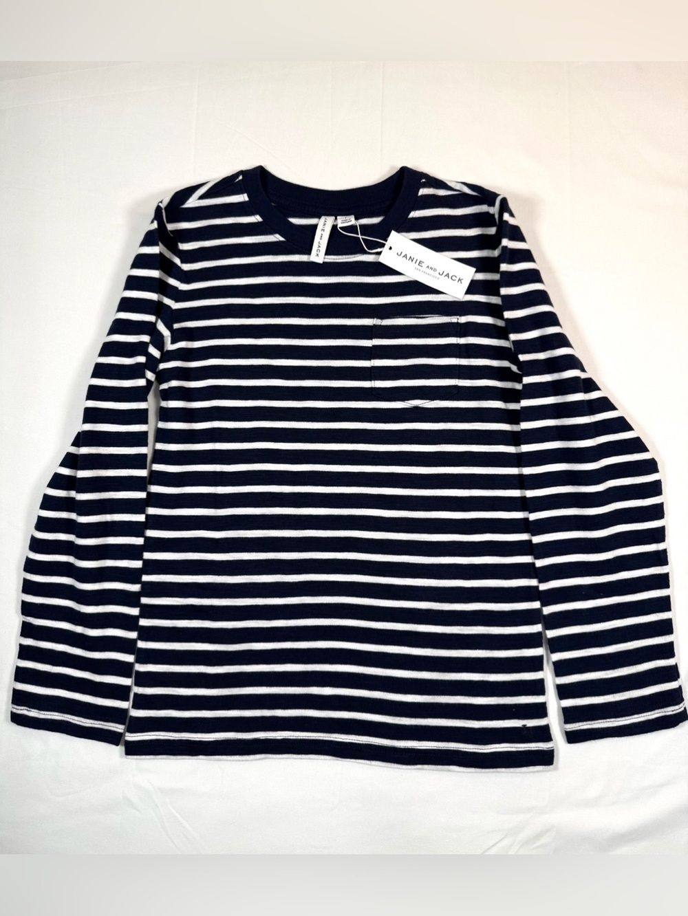 NWT JANIE AND JACK Boys Striped Pocket Long Sleeve Size 8 Coastal Nautical NEW